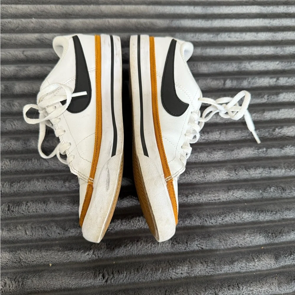 Nike Court Legacy White Leather Sneakers with Black Swoosh & Tan Accents